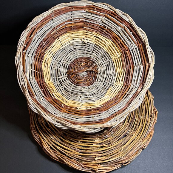 Woven Wicker Rattan Multi-Color Striped Food Cover w/ Base & Handle 13 x 6" - Picture 6 of 6